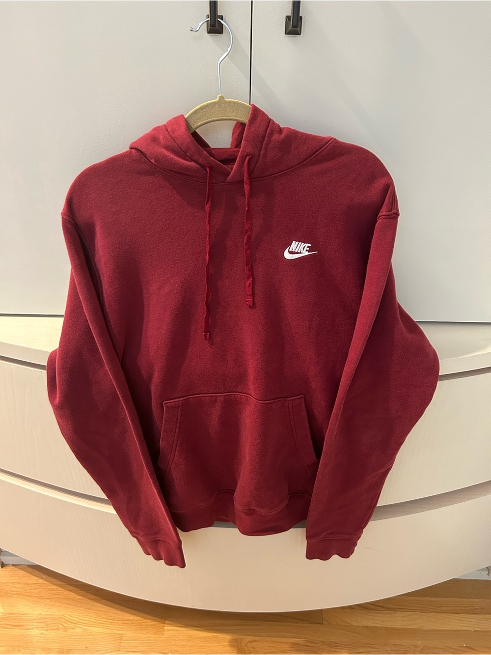 Nike Men's Burgundy/Dark Red Crewneck Hoodie with White Logo